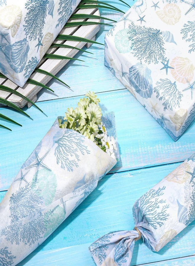 Whaline 100 Sheets Ocean Tissue Paper Blue Sea Shell Coral Starfish Gift Wrapping Paper 13.7 x 19.6 Inch Summer Coastal Beach DIY Art Craft Tissue for Wedding Birthday Baby Shower Supplies - Image 5